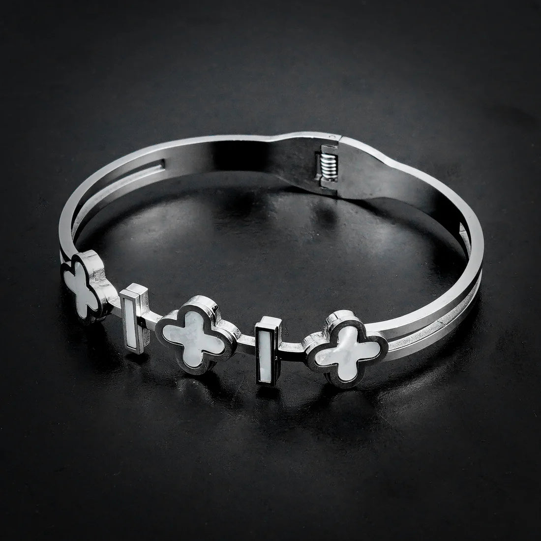 Silver Clover Bangle-316L