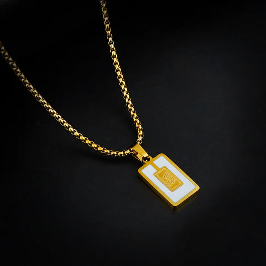 White Allah Pendant with a Golden Round-Cut Chain - 316L