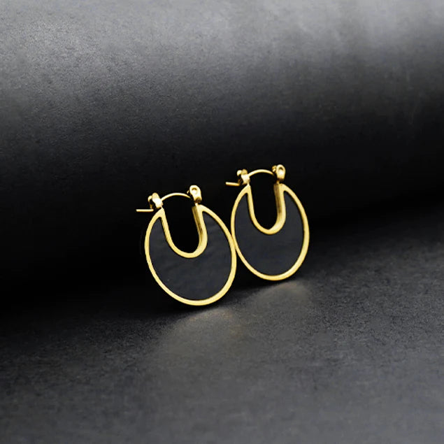 Black Retro Circle Earrings -316L